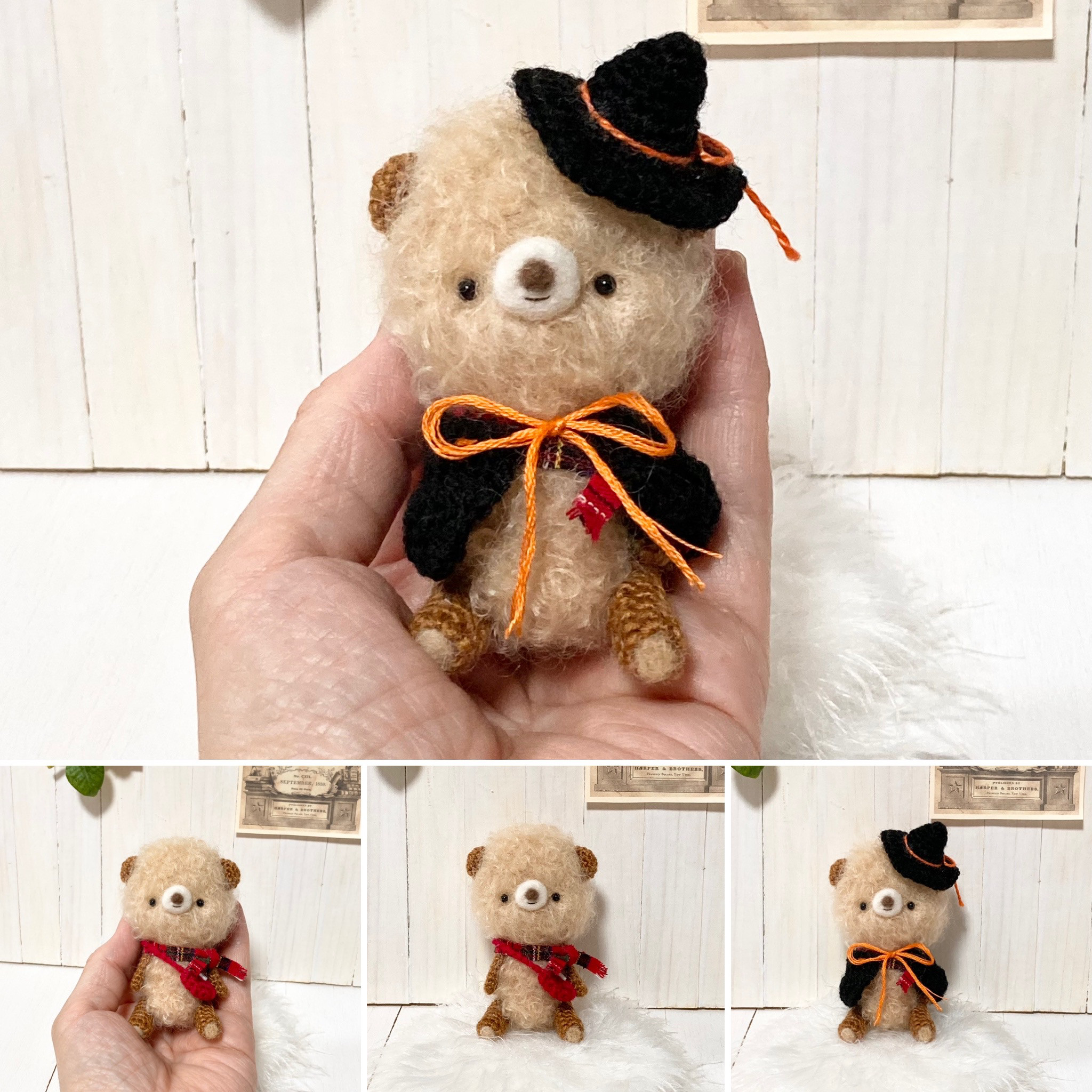 クマのあみぐるみ 手のひらサイズ アルパカ素材の柔らかい肌触り 見入る 