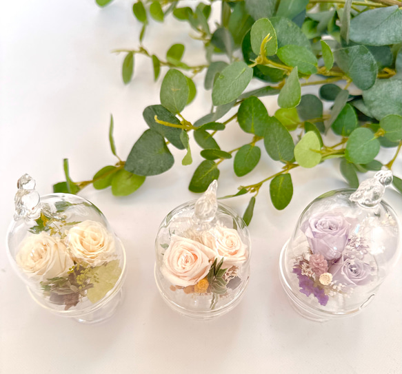 ♡プリザーブドフラワー　ガラスドームアレンジ（小鳥）♡お供えにも　神具　仏具2024 6枚目の画像