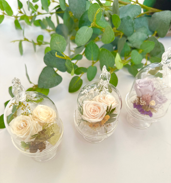 ♡プリザーブドフラワー　ガラスドームアレンジ（小鳥）♡お供えにも　神具　仏具2024 7枚目の画像