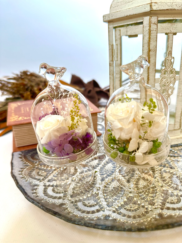 ♡プリザーブドフラワー　ガラスドームアレンジ（小鳥）♡お供えにも　神具　仏具2024 5枚目の画像