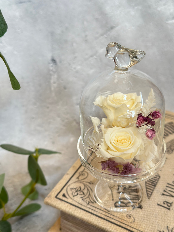 ♡プリザーブドフラワー　ガラスドームアレンジ（小鳥）♡お供えにも　神具　仏具2024 9枚目の画像