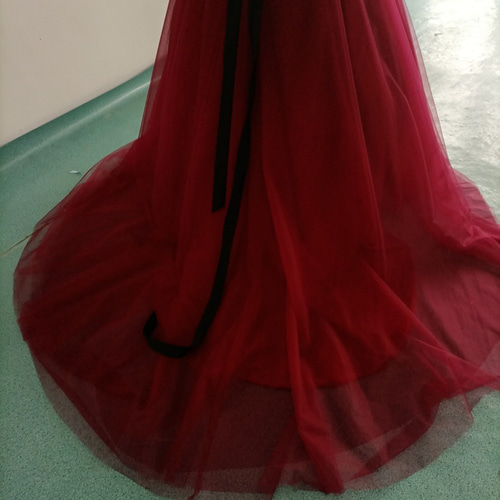 高品質！ワインレッドカラードレス 取り外しオフショルダー