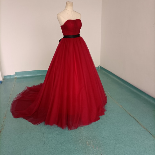 ワインレッドオフショルダードレス　フリル取り外し可能 ワインレッドオフショルダードレス フリル取り外し可能