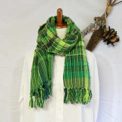 さをり織り　★手織りのストール★  さおり織り　緑　グリーン　マフラー　一点物　個性的　ユニーク　 2枚目の画像