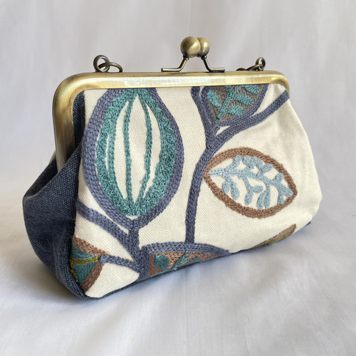 口金バック がま口 バック 角丸口金【輸入生地 刺繍 ボタニカル】 ショルダー
