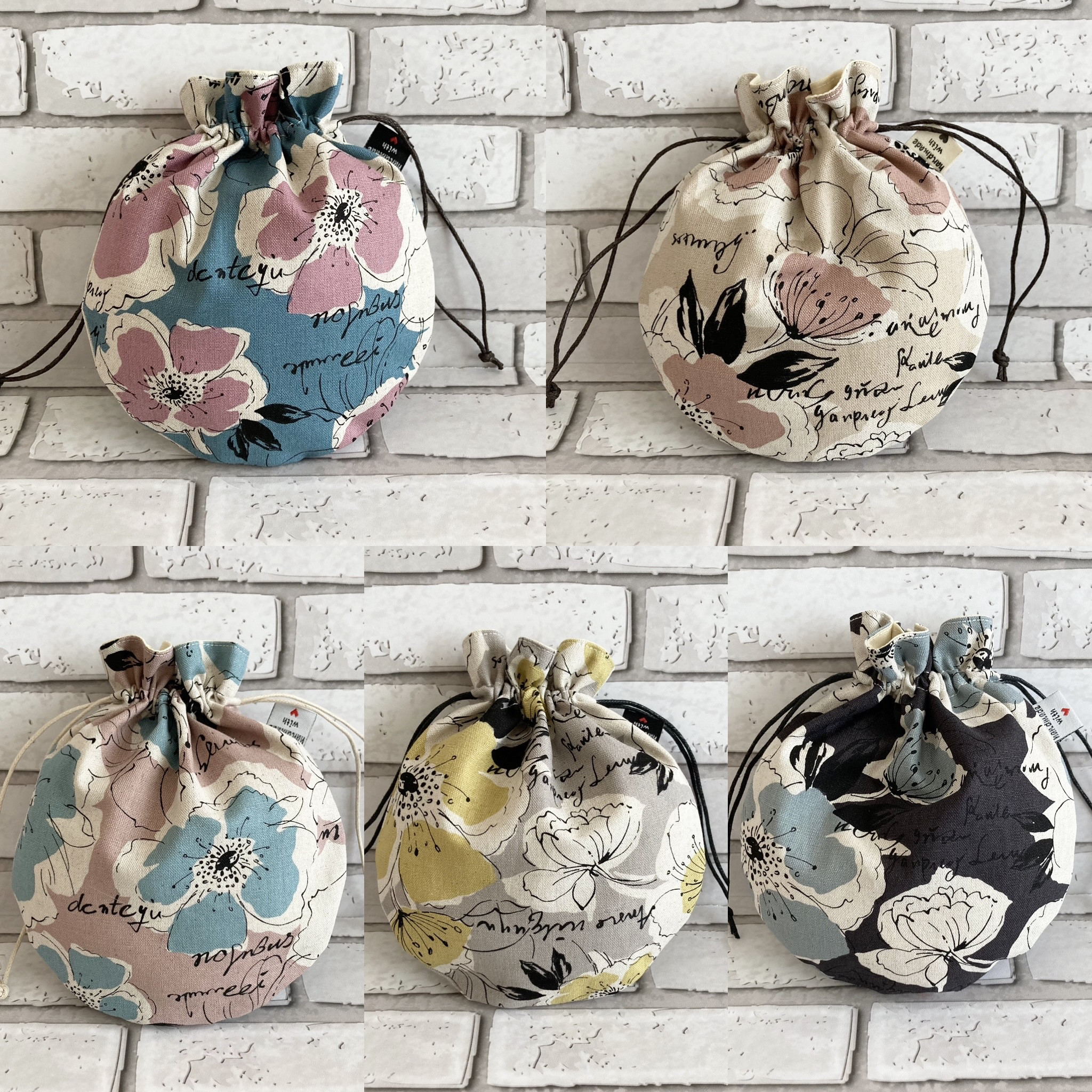 まんまる巾着袋 Calligraphy＆Flower 巾着袋 13th☆SALE中