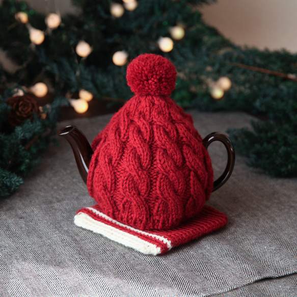 受注制作] 手編みニットのティーポットカバー | ティーコージー