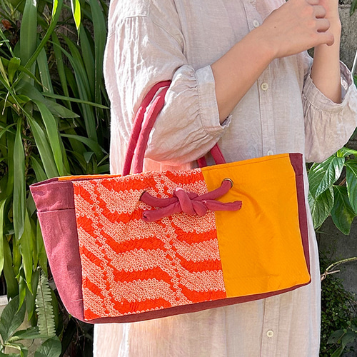 ゆみりん　一閑張りバッグ　鶴　花　松　赤　オレンジ　ハンドメイド ゆみりん様専用 一閑張りバッグ 鶴 花 松 赤 オレンジ ハンドメイド バッグ