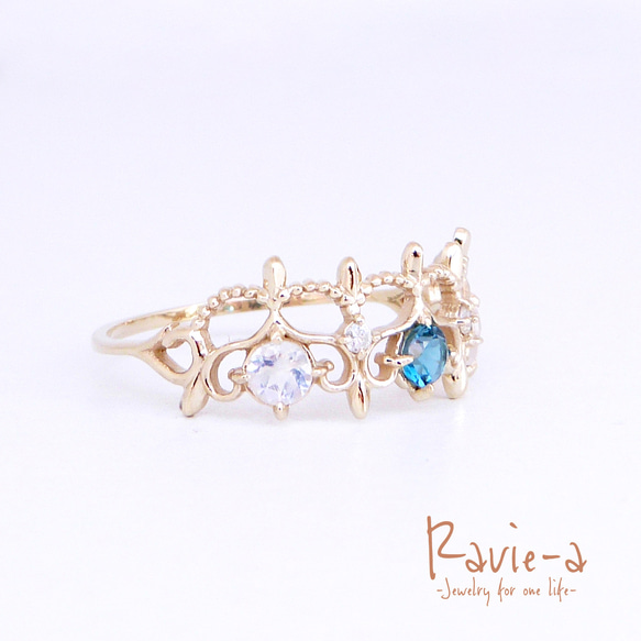 K10 倫敦藍色托帕石藍色月光石戒指鑽石頭飾戒指天然寶石 第2張的照片