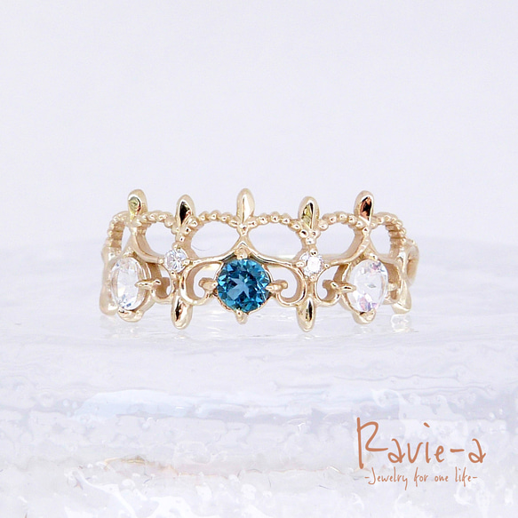 K10 倫敦藍色托帕石藍色月光石戒指鑽石頭飾戒指天然寶石 第4張的照片