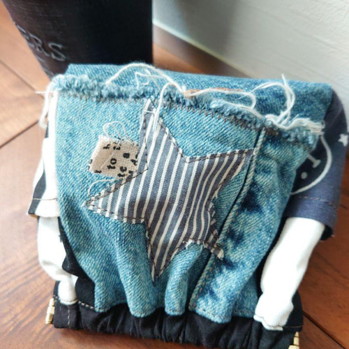 No.345【DENIM✖️ヒッコリーストライプSTAR☆バネ口ポーチ❤️】POPな