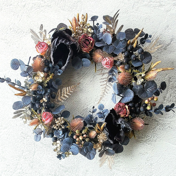 黒×金のクリスマスリース*約35cm*『Creema限定』 リース まあにゃの庭