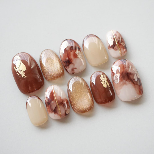 【匿名発送】ネイルチップ ニュアンス インク秋　チェック　推し　リボンno.78 匿名発送】ネイルチップ ニュアンス インク秋 チェック 推し リボンno