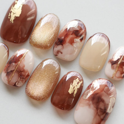 秋の大人インクニュアンスネイル-brown-◇ネイルチップ【aki-No.15