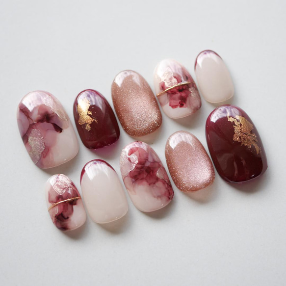 秋の大人インクニュアンスネイル-wine-◇ネイルチップ【aki-No