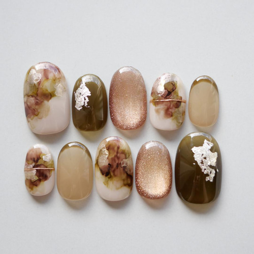 匿名発送】ネイルチップ ニュアンス インク秋 チェック 推し リボンno