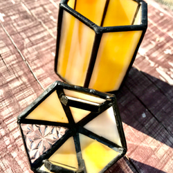 ペットの骨壺　ステンドグラスの骨壺　優しいオレンジ　昭和レトロガラス　麻の葉 2枚目の画像