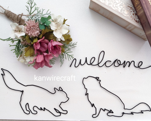 受注制作】ワイヤークラフト ワイヤーアート ねこ 猫 welcome