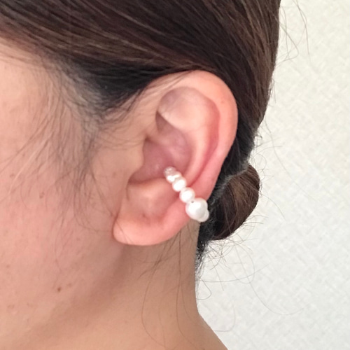 淡水パールのイヤーカフ サージカルステンレスワイヤー使用