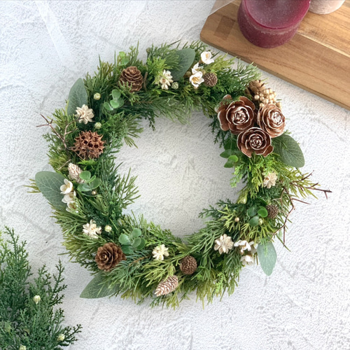 クリスマスリース 木の実 グリーン シンプル ドアリース ナチュラル