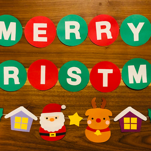 壁面飾り 冬 メリークリスマス文字入りガーランド② 生地 Saki 