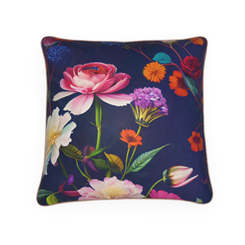 宝石や鉱石のように輝く北欧のカラフルで色鮮やかな花柄や蒼い背景が上品でお洒落 ラグジュアリークッション
