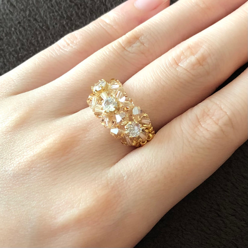 金　ゴールド 六角形ビーズリング サイズ　11号 金ゴールド 六角形ビーズリング サイズ11号