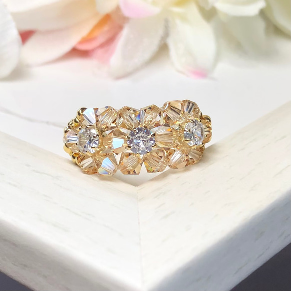 金ゴールド 六角形ビーズリング サイズ11号