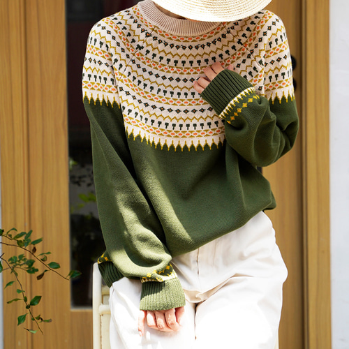 北欧 フェアアイル ニット 柄ニット プルオーバー 秋冬 長袖 冬服