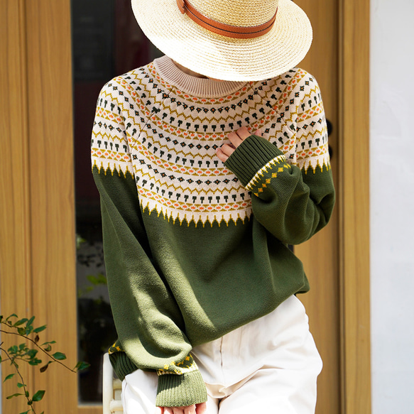 北欧 フェアアイル ニット 柄ニット プルオーバー 秋冬 長袖 冬服