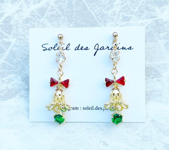再販×1 ジングルベル ピアス イヤリング ジルコニア クリスマス ピアス 
