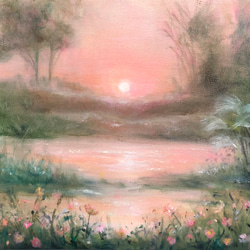 油絵　原画　オリジナル　「autumn sunset」送料無料 3枚目の画像