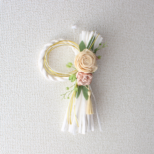 白ミニしめ縄リースミルキーホワイト 2026 しめ縄飾り 小さい お正月