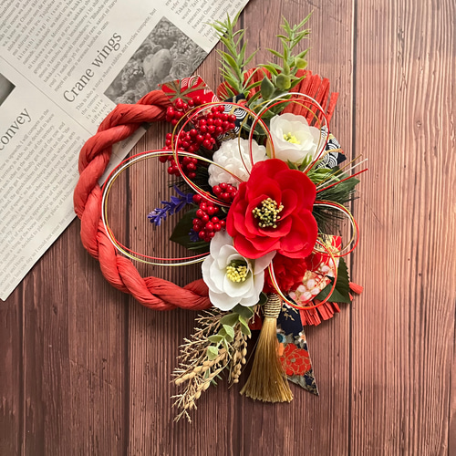 しめ縄⑤ お正月飾りハンドメイド稲穂アーティフィシャルしめ縄