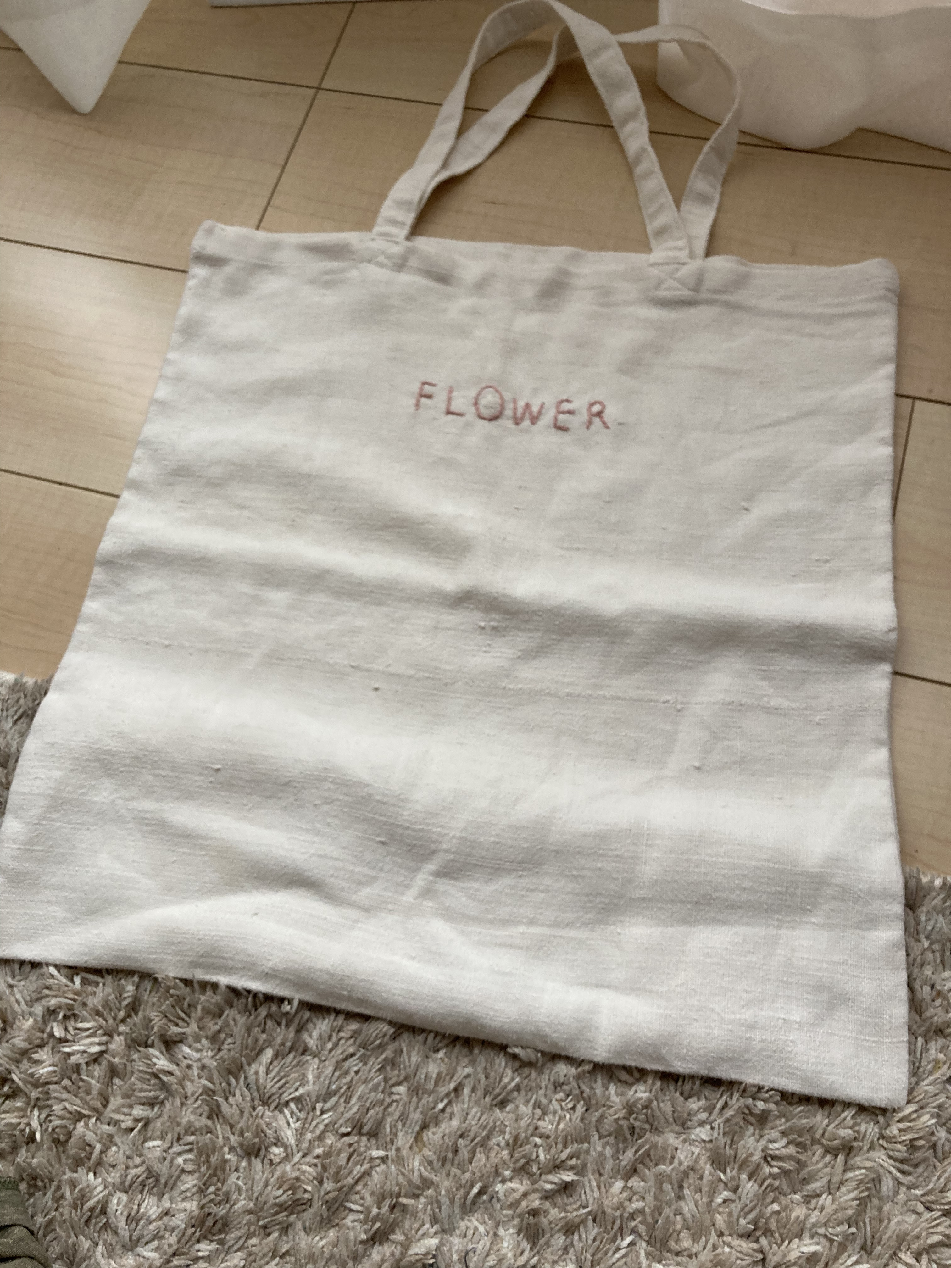 アンティーク＊ホームスパンリネン＊バッグFLOWER 送料込