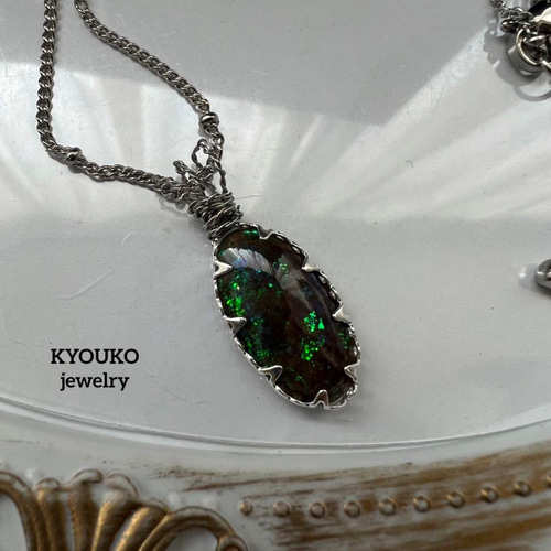 限定1点 10月誕生石 天然石ブラックオパール サージカルステンレス  