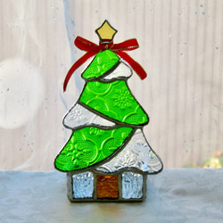 【creema限定早割価格】ステンドグラス ＊クリスマスツリーのキャンドルホルダー2023フローラガラス） 2枚目の画像