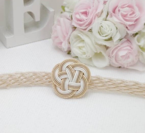 水引 梅結びの帯留め(ベージュ) その他アクセサリー 結愛-YUI LOVE 