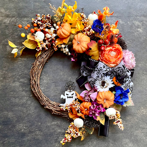 No.wreath-15524/特大2-WAYハロウィンリース23-(9) 50x42