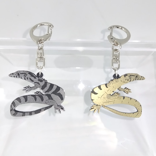 モニター オオトカゲ トカゲ キーホルダー アクセサリー 爬虫類 両面 