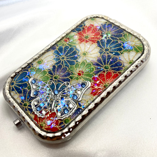 透かしパーツのコンパクトミラー友禅 菊 手鏡 SUGI Craft Design
