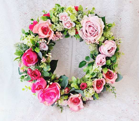 心華やぐ薔薇のリース(35cm)アーティフィシャルフラワー 造花