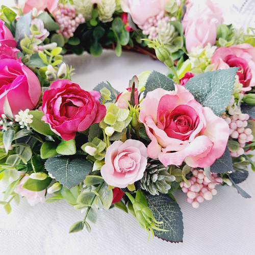心華やぐ薔薇のリース(35cm)アーティフィシャルフラワー 造花