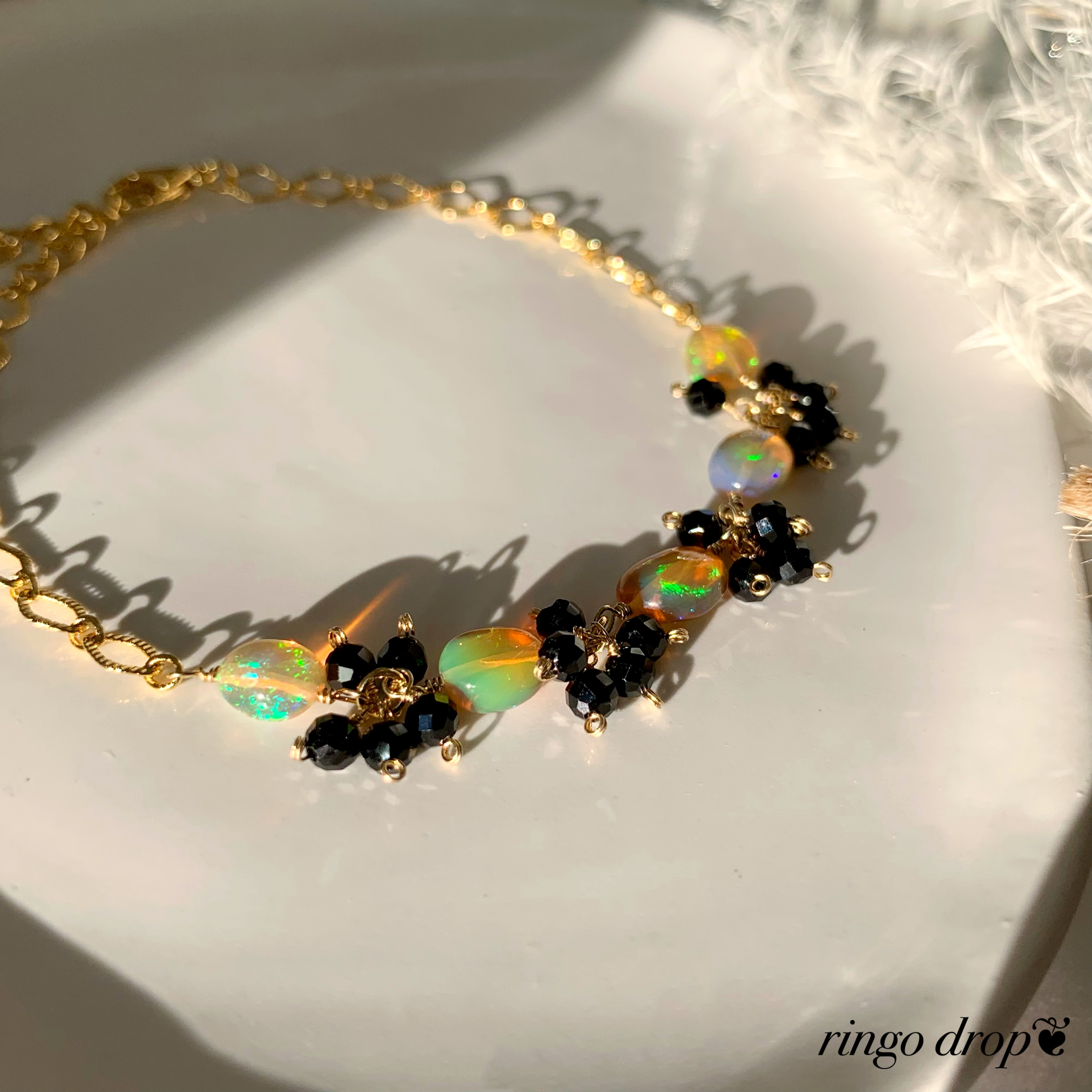 《厳選オパール》秋色プレシャスオパール・ブラックスピネル 16kgpブレスレット　天然石