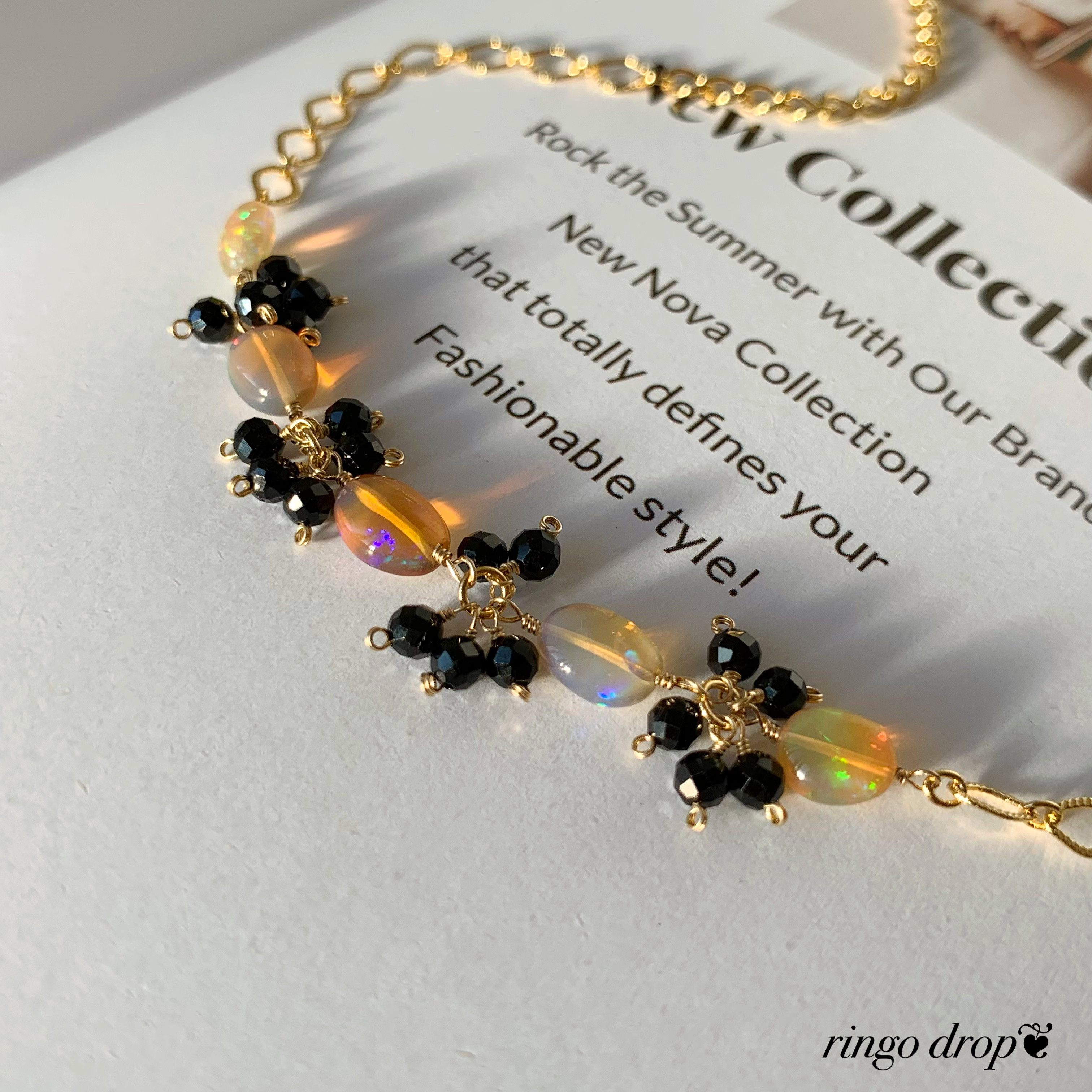 《厳選オパール》秋色プレシャスオパール・ブラックスピネル 16kgpブレスレット　天然石