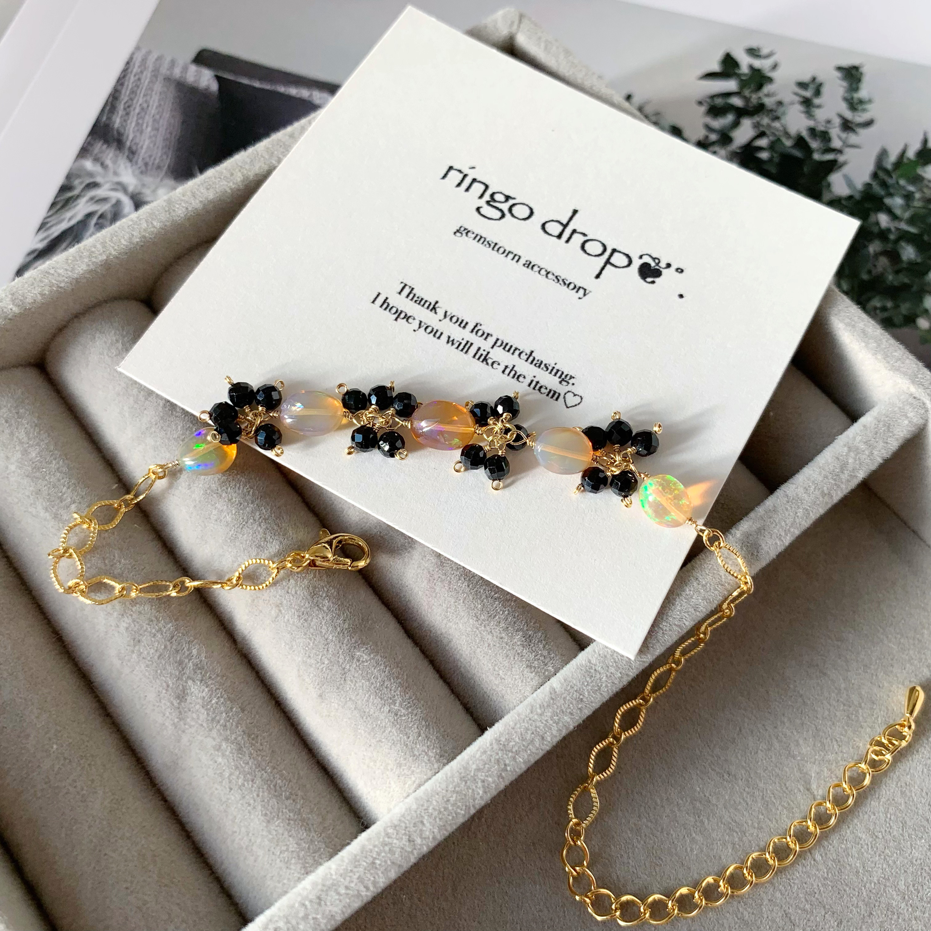 《厳選オパール》秋色プレシャスオパール・ブラックスピネル 16kgpブレスレット　天然石