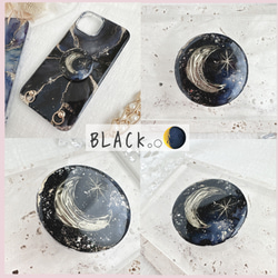 大理石模様のアルコールインクアートと煌めきを閉じ込めたiPhoneケース　ブラック　黒　マーブルアート　ニュアンス 11枚目の画像