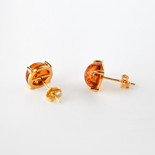 琥珀のカボションピアス（8×8mm）Silver925 18KGP ピアス（スタッド