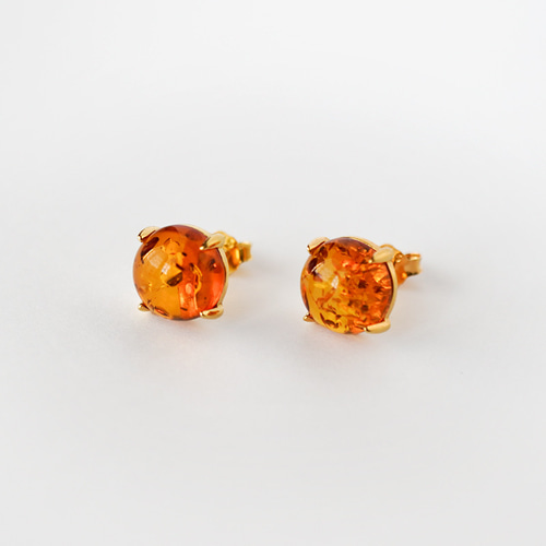 琥珀のカボションピアス（8×8mm）Silver925 18KGP ピアス（スタッド