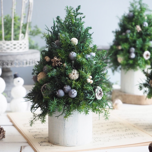 ブルー＆グリーン大人色の小さなクリスマスツリー＊プリザーブド